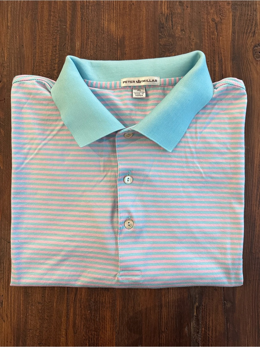 Peter Millar Striped Light Blue & Pink 100% Cotton Polo Shirt Size XL